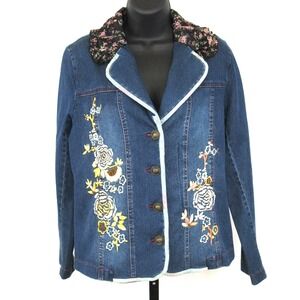 Vintage eXpose Denim Jacket Embroidered Art To Wear BoHo Y2K SZ S